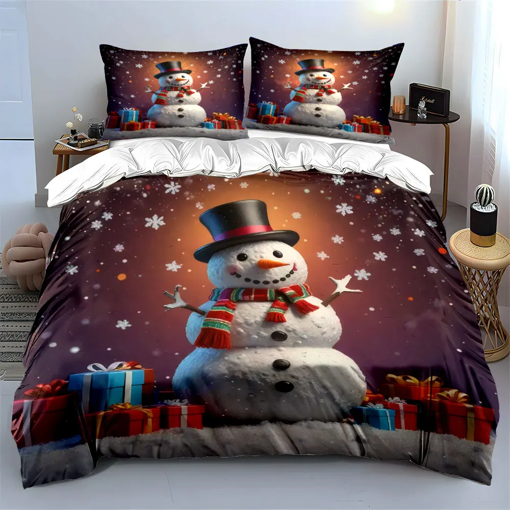 Snowman with Gifts Celebrates Festive Winter Mood Print Duvet Cover Bedding Set Included 1*Duvet Cover 2*Pillowcases