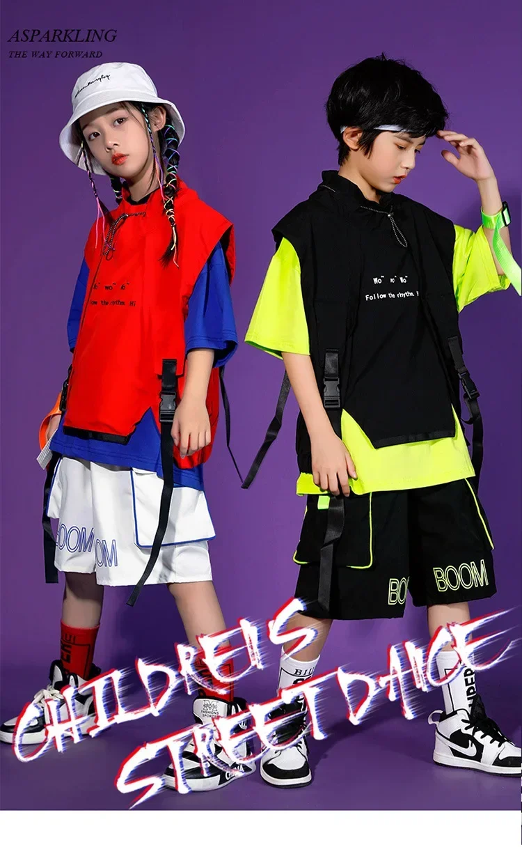 Kinder Hip-Hop-Weste-Set, trendiges Street-Dance-Outfit für Jungen und Mädchen, Jazz-Tanz-Trainings- und Auftrittskleidung – Detail 1