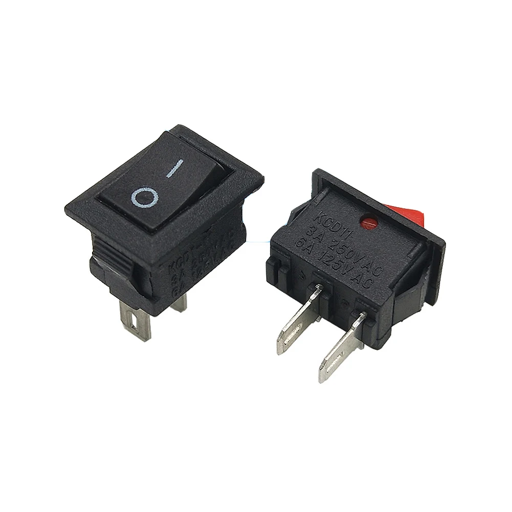 10PCS Push Button Switch 3A 250V Power Switch 10x15mm SPST 2Pin KCD11 Snap-In On/Off Rocker Switch Black Red