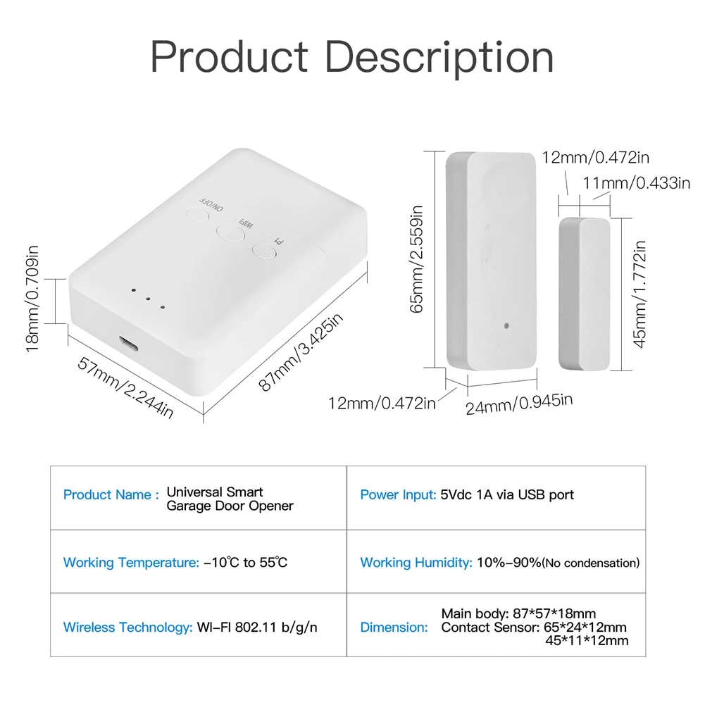 WiFi Tuya Garage Door Controller Smart Door Sensor Opener No Wiring Wireless Smart Life APP Control Voice Control Alexa Google