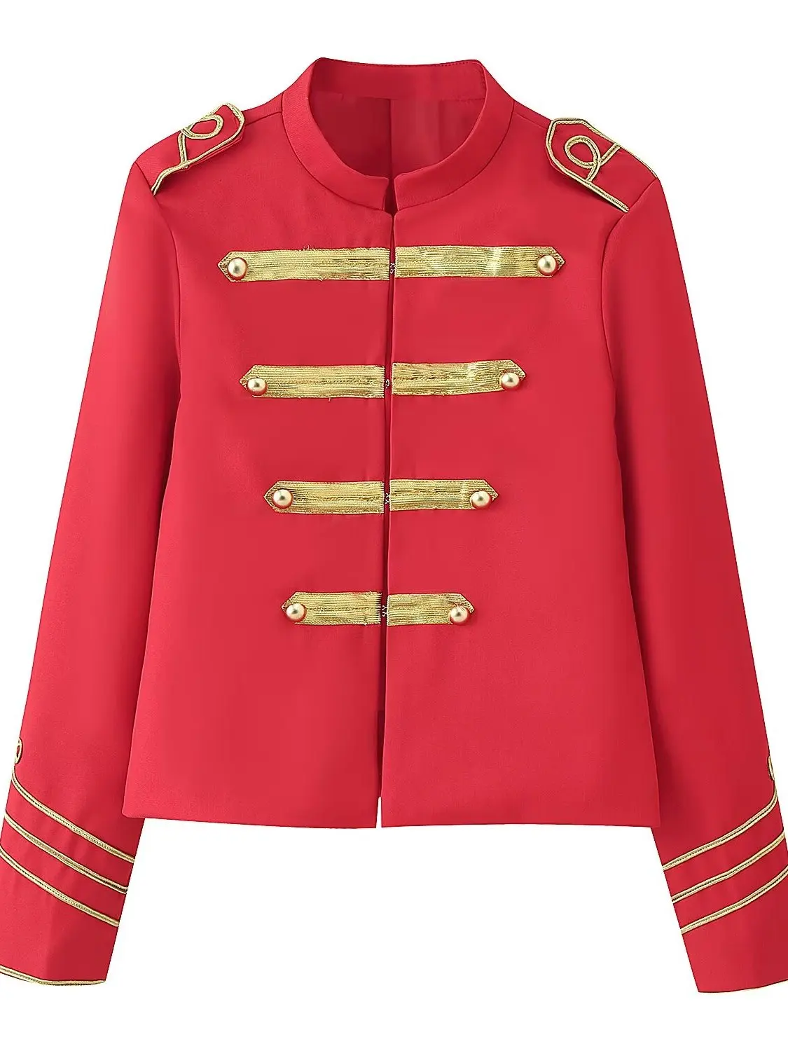 Women's Fashion Short Jacket Autumn Wear Stand Collar Button Decorative Hong Kong Style Retro Coat Polyester Fiber Long Sleeve