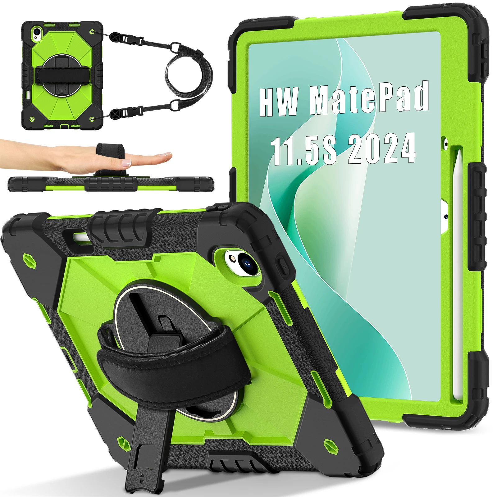 For Huawei MatePad 11.5 S 2025 2024 SLG-W50 SLG-W10 TGR-W09 Heavy Duty Armor Case Rotating Stand Cover With Hand Shoulder Strap