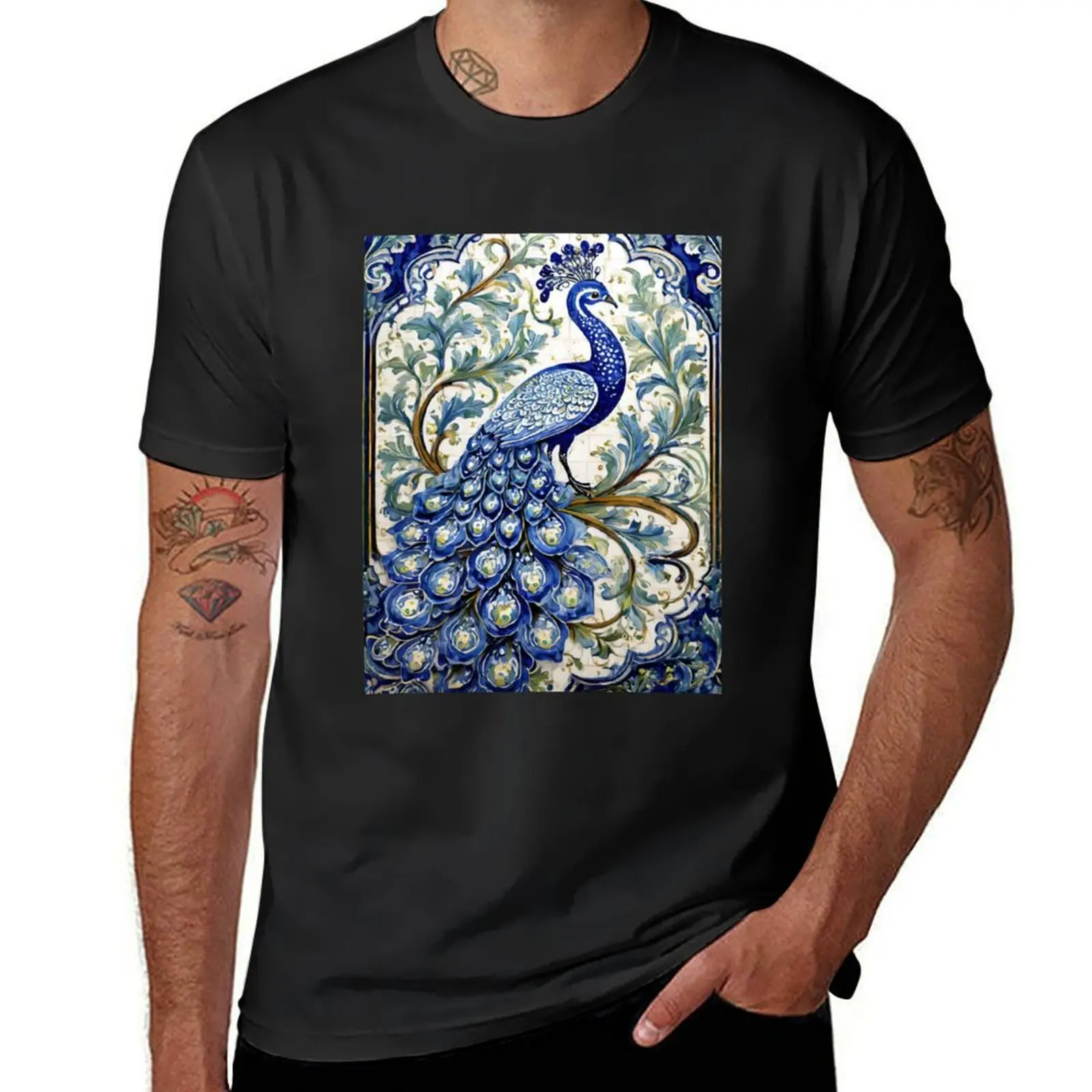 Blue Delft Style Peacock T-Shirt blanks boys whites clothes for men