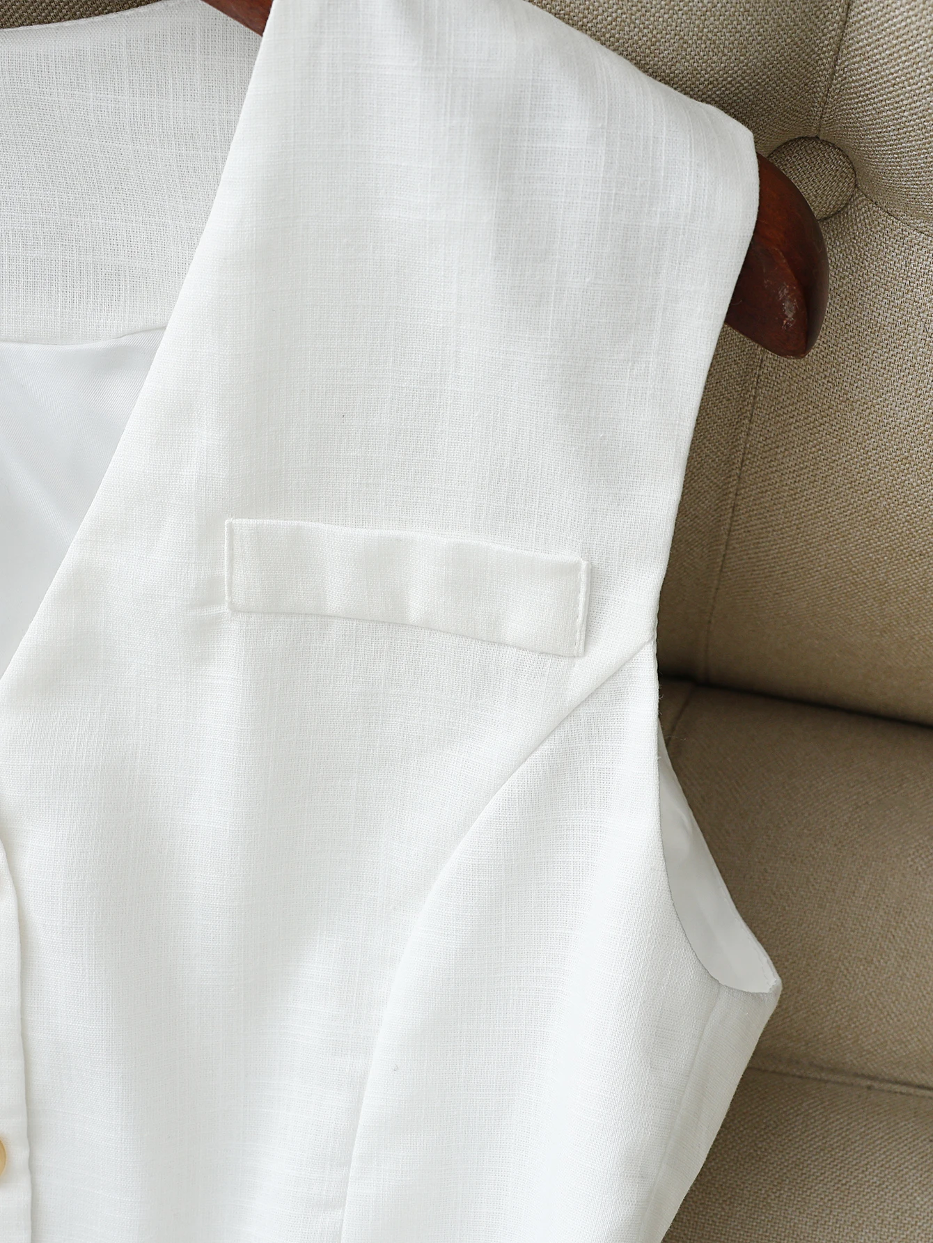 Colete feminino de mistura de linho, colete sem mangas com decote em V, colete leve sob medida para escritório casual de negócios