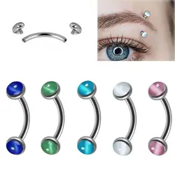 1Piece Eyebrow Piercing Banana Shape Opal Lip Ring Stainless Steel Curved Barbell Stud Helix Cartilage Earrings Body Jewelry 16G