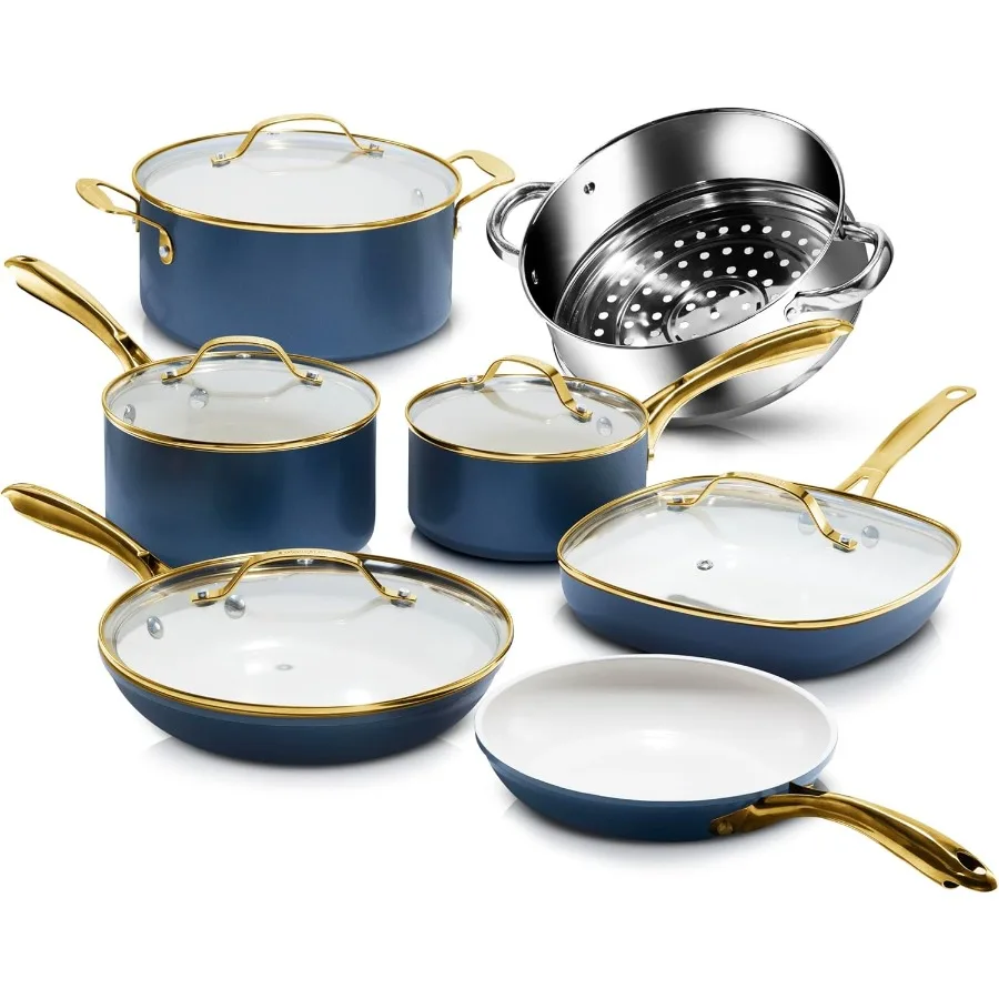 

Набор керамической посуды с антипригарным покрытием, набор керамических кастрюль и сковород с антипригарным покрытием и пароваркой для приготовления пищи, нетоксичный PFOA PFOS Free Premi