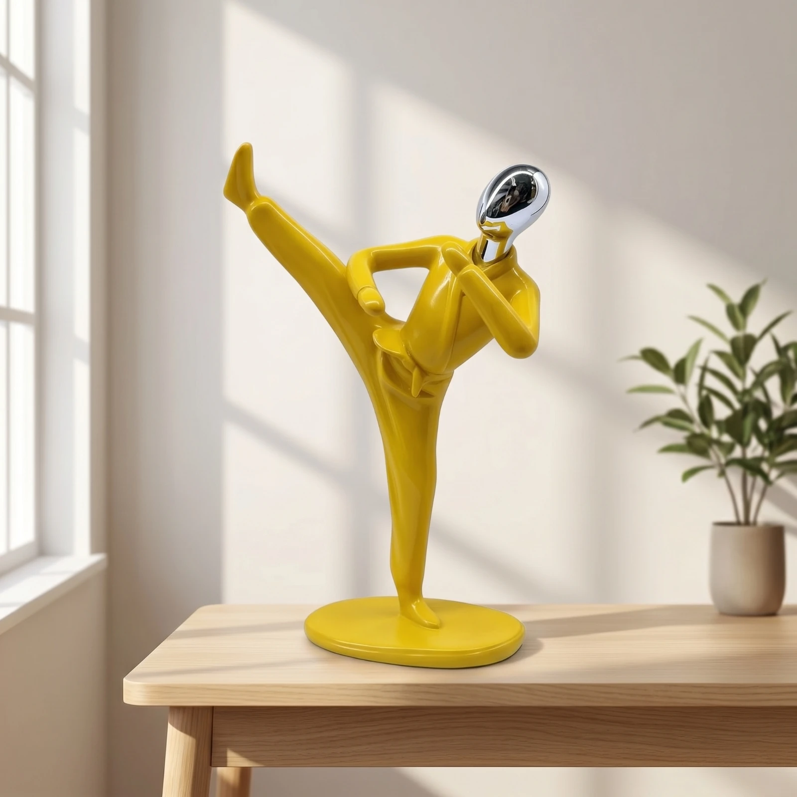 Taekwondo Sculpture with Oval Base Dynamic Taekwondo Statue Combat Arts Statue Glossy Decor Reflective for Athletes, Office