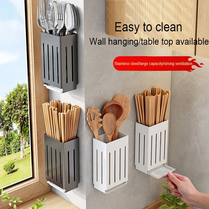 Kitchen Accessories Chopsticks Knife Rack Spoon Holder Black Wall Mounted Kitchen Storage Knife And Fork RackShelf FR902