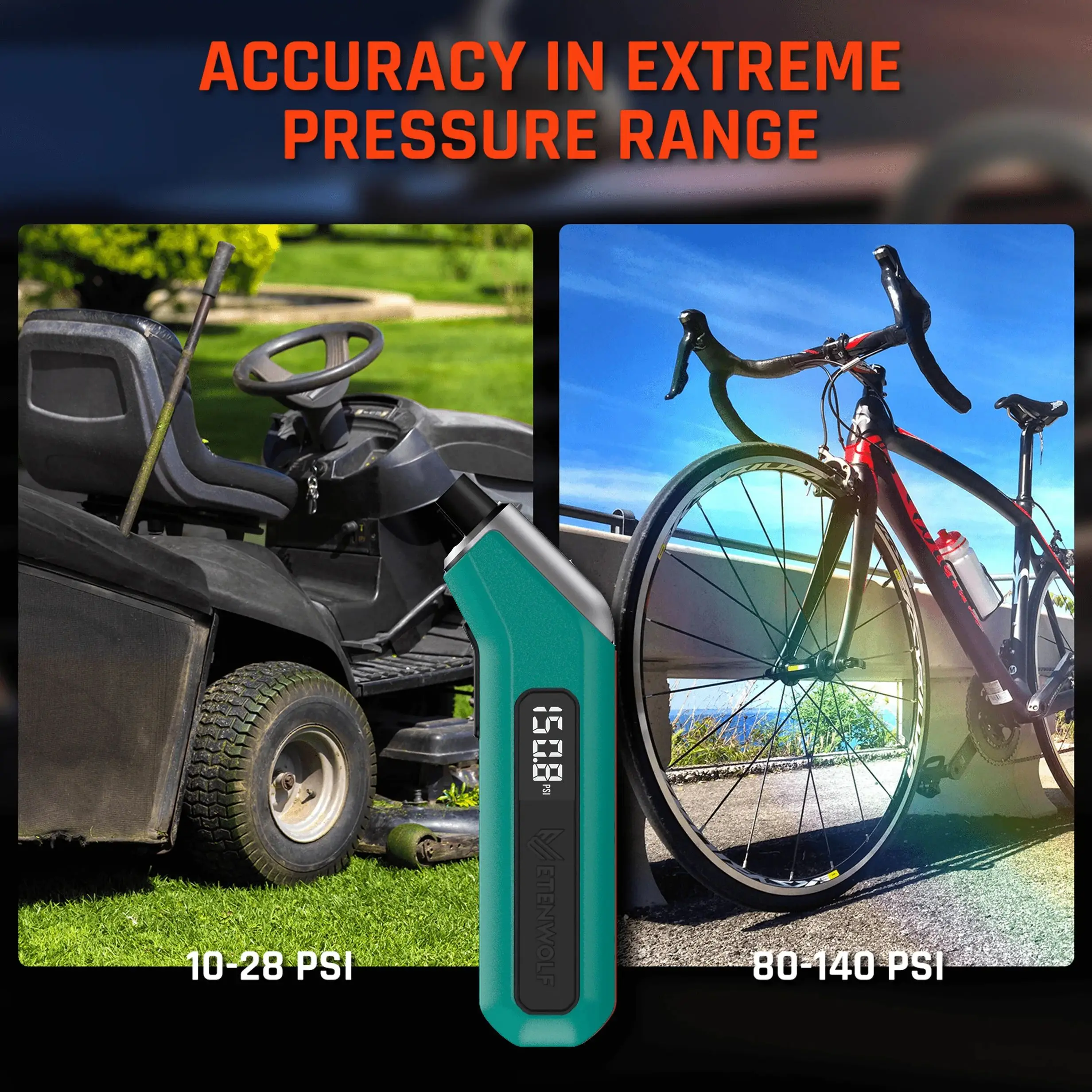 Electronic tire pressure gauge, fast and accurate detection, suitable for cars, motorcycles, bicycles, balls, with LED lights