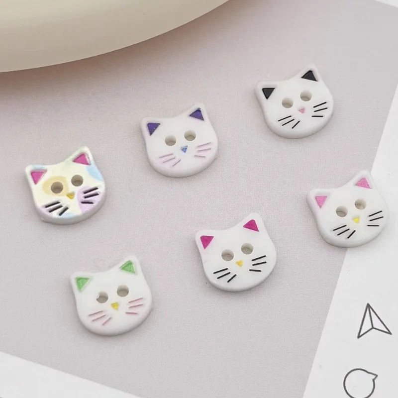 10Pcs Cute Cat Buttons Two Hole Colorful Animal Shirt Buttons for DIY Crafts and Garment Making Shirt and Skirt Buttons