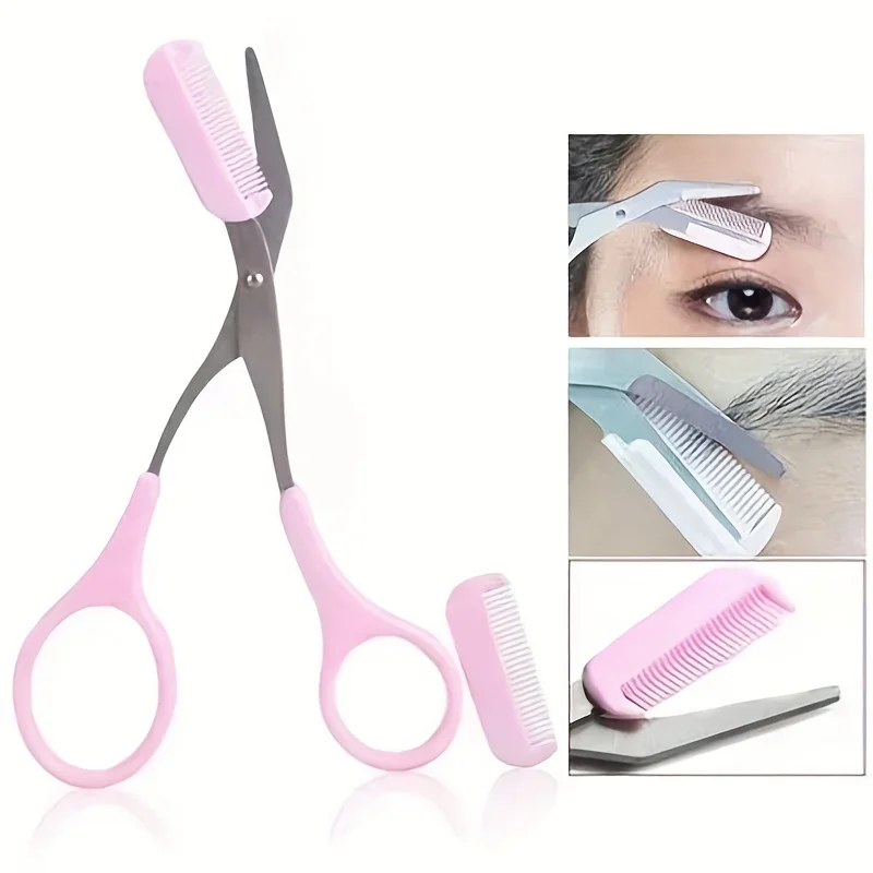 1Pcs Safe Eyebrow Trimmer Stainless Steel Eyebrow Scissors with Comb Hair Removal Shaver Eyebrows Shaping Makeup Tool