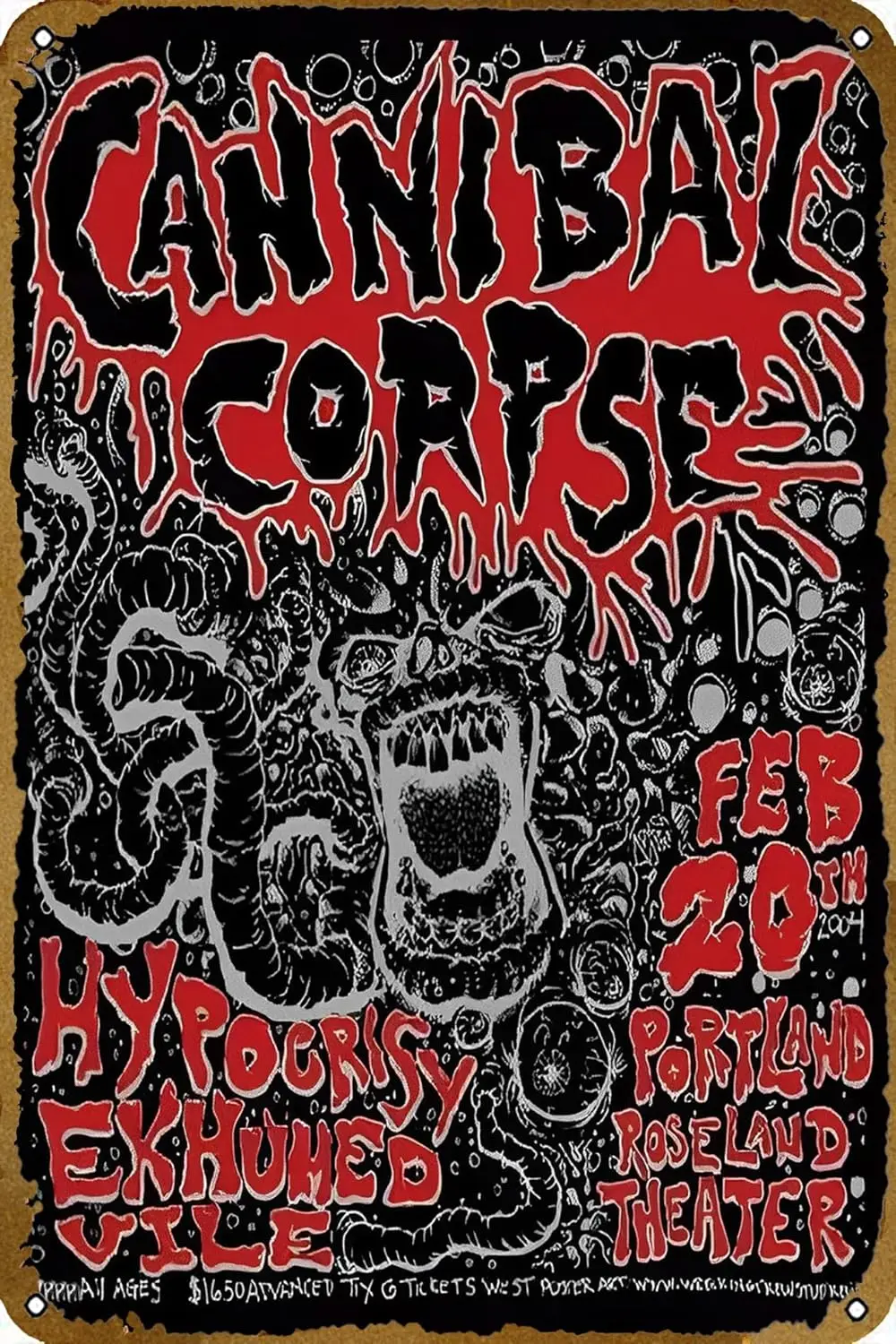 Cannibal Corpse Portland 2004 Music Posters Vintage Metal Tin Signs Modern Wall Decoration for Bedroom Office Home Wall Hom sign