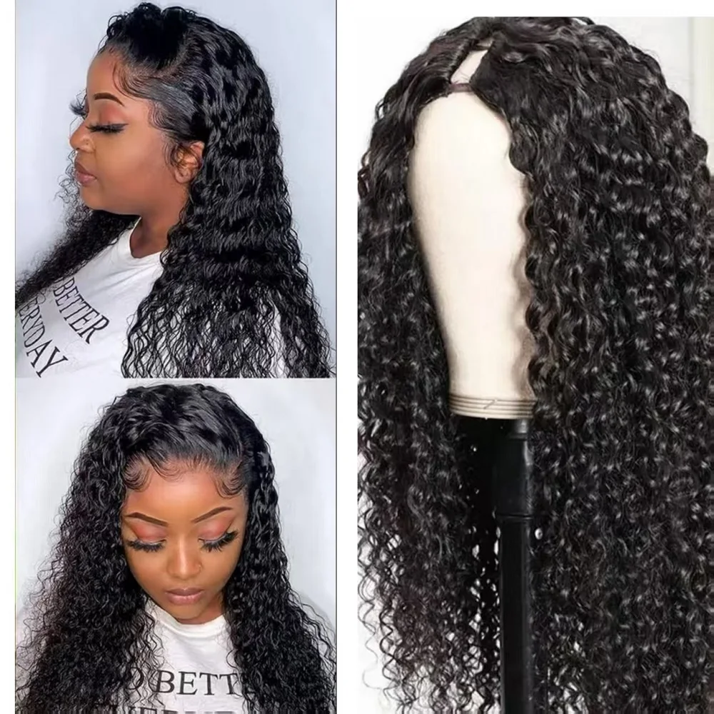 

Kinky Culry V Part Wigs Human Hair For Women Brazilian Human Hair Wigs U Part Curly Wigs No Leave Out Remy 180% Density Female