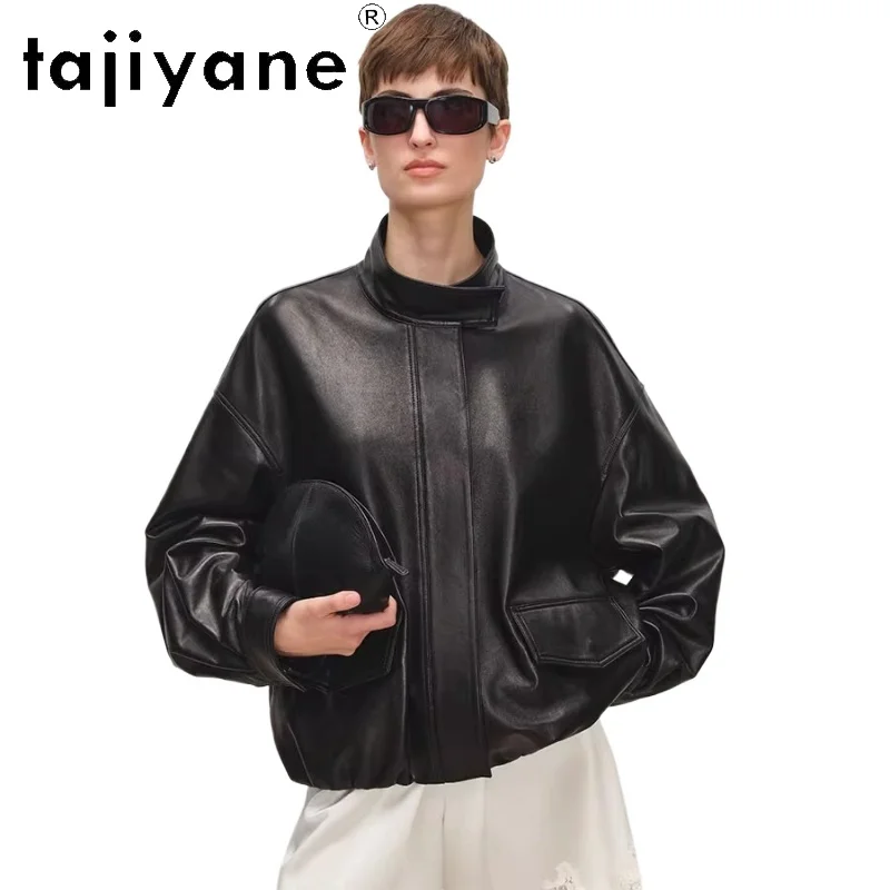 

Кожаная куртка TAJIYANE из 100% овечьей кожи для женщин, с воротником-стойкой, короткая, весенняя, из натуральной кожи, 2026, женская одежда