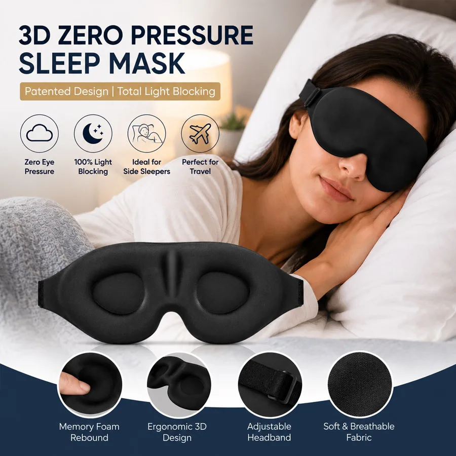 Máscara de Dormir 3D Contornada Unissex, Design Moldado em Espuma de Memória, Máscara de Olhos Bloqueadora de Luz, Macia e Confortável para Viagens, Yoga e Sonecas