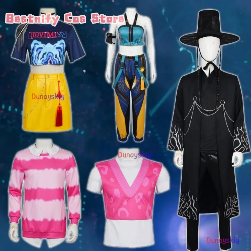

Anime Jinu Kpop Demon Hunters Saja Boys Mystery Mira Zoey Cosplay Pink Striped Sweatshirt Costume Huntrix Halloween Carnival