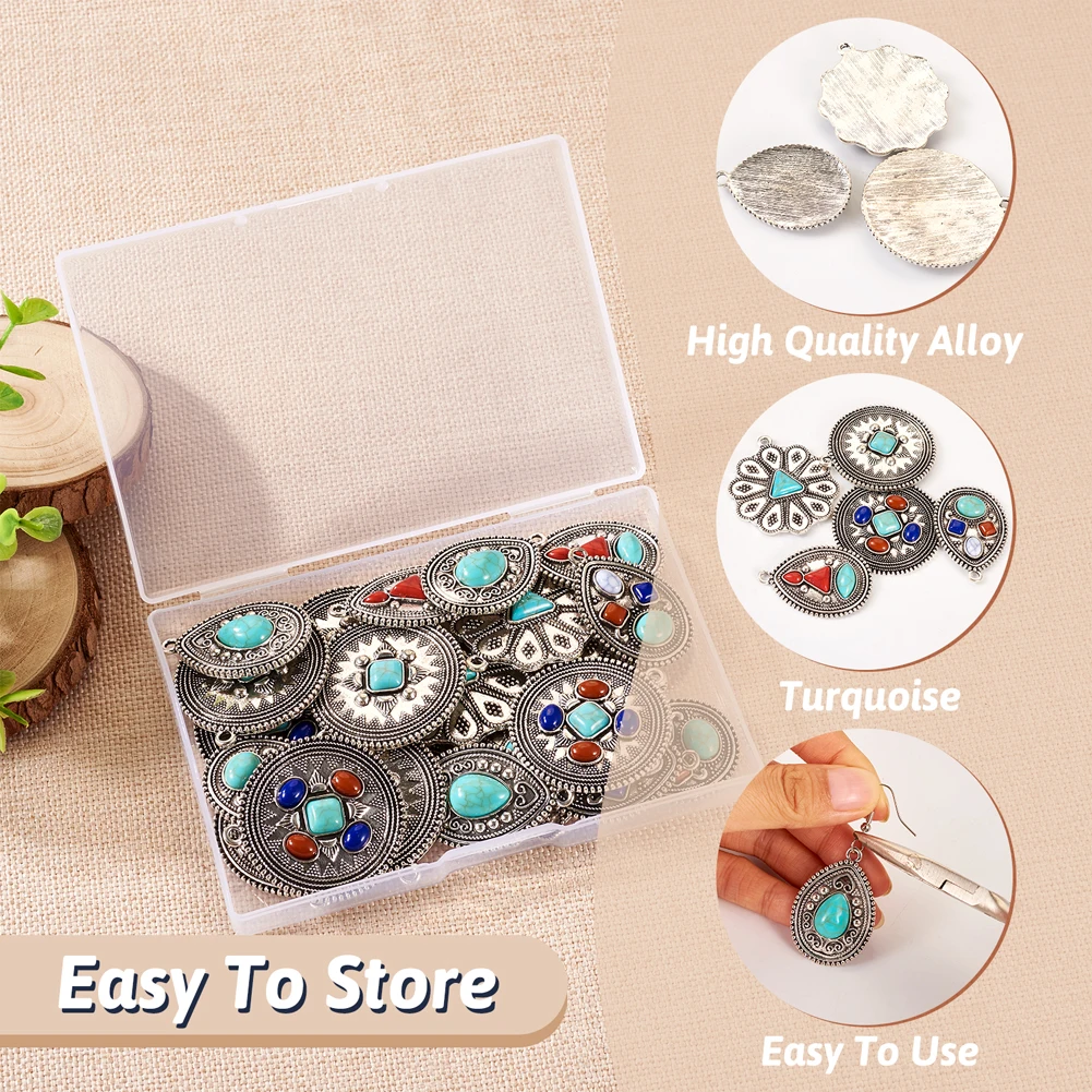 24Pcs Geometric Flower Bohemian Style Antique Silver Color Alloy Charms DIY Jewelry Making Necklace Earrings Accessories