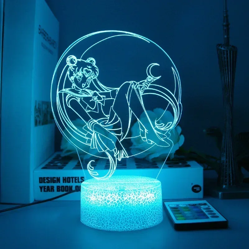 Anime Sailor Moon Cartoon Tsukino Usagi 3D Led Night Light Lamp Home Room Acrylic Lamp Desk Decor for Kids Illusion Novelty Gift view 2