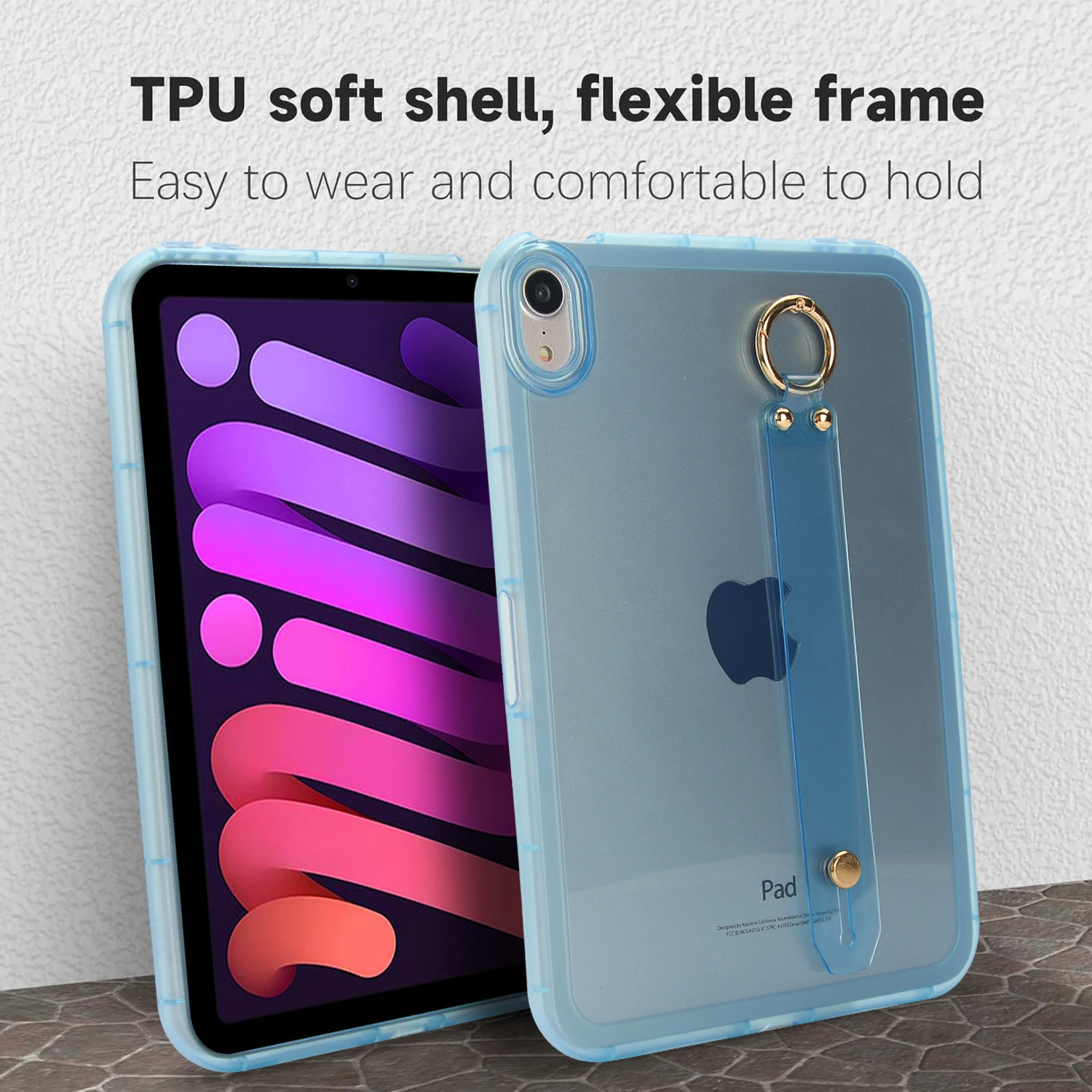 For iPad mini (2024)  /  (2021) Case Shockproof TPU Tablet Cover with Wristband - Blue