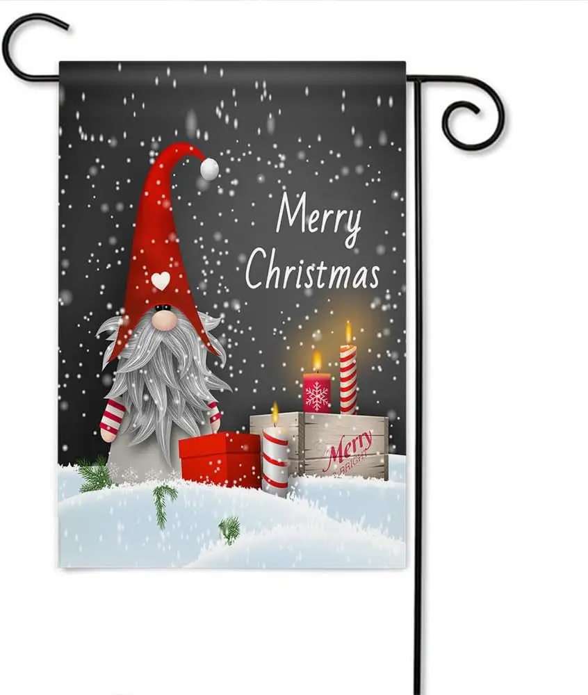 Christmas Gnome Garden Flag Vertical Double Sided Merry Xmas Snow Candle Gift Box House Flags Home Burlap Banners 12.5x18 Inch f