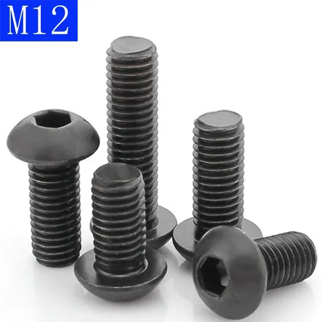 M12 12 มม.M12 x 1.75 สีดํา 10.9 โลหะผสมเหล็กหัวปุ่ม Hex Bolts ซ็อกเก็ตซ็อกเก็ตหกเหลี่ยมสกรู ISO 7380 DIN 7380