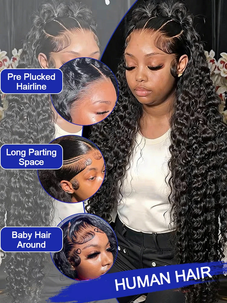 40 42 Inch Jerry Afro Curly Wig Lace Closure Wigs Voluminous Water Wave HD Transparent Lace Front Human Hair Wigs Wet and Wavy Glueless Wigs Remy 300% High Density Original Vietnamese Raw Virgin Loose image 3
