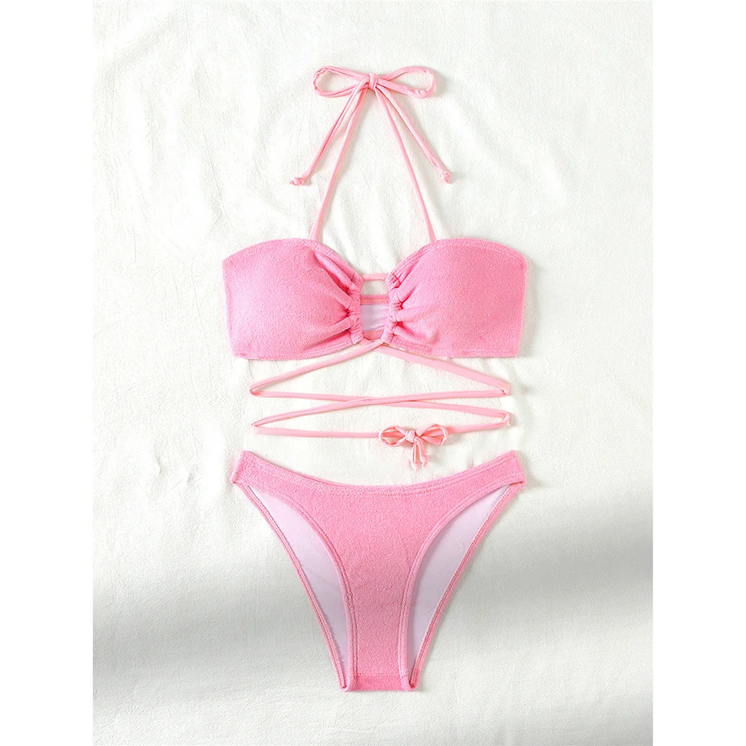Umwickelbarer Neckholder-Bikini im brasilianischen High-Cut-Stil, Damen-Badebekleidung, zweiteiliger Bikini-Set, Badeanzug, Badebekleidung, Schwimmbekleidung V5341 – Detail 9
