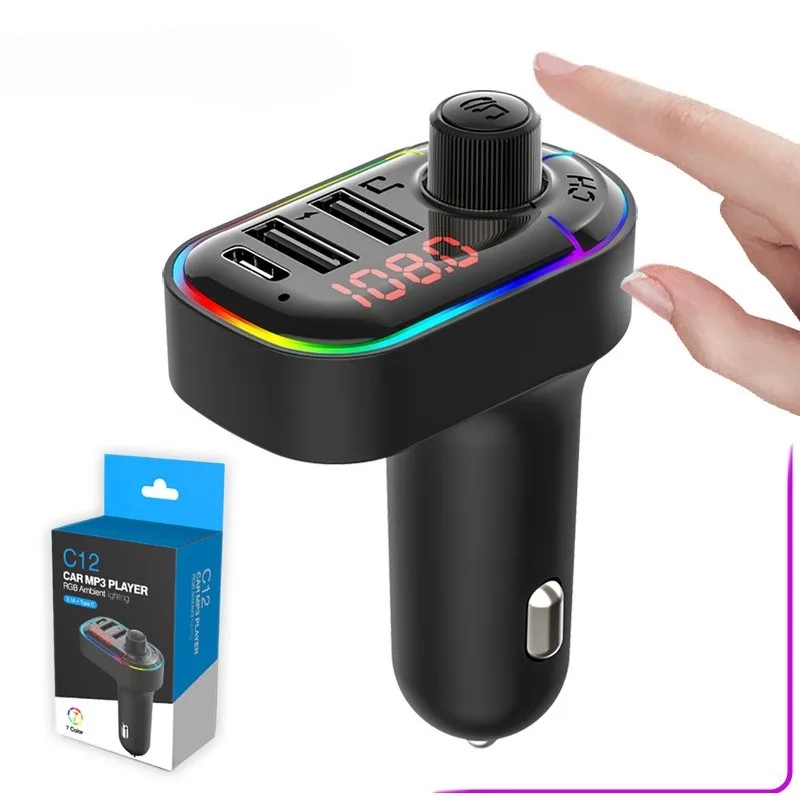 

C12 Ambient Light Car Bluetooth Player, Car Charger Multifunctional Car Bluetooth Receiver