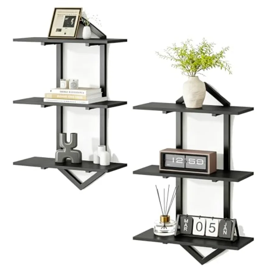 

Набор плавающих настенных полок для гостиной: современные геометрические деревянные полки для декора стен и хранения, подвесные полки для спальни