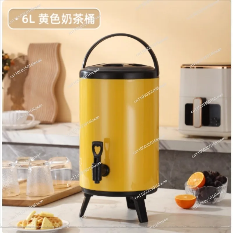 304 Stainless Steel Milk Tea Bucket Thermal Insulation Bucket Double Plastic Coffee Soy Milk Bucket Breakfast 6L