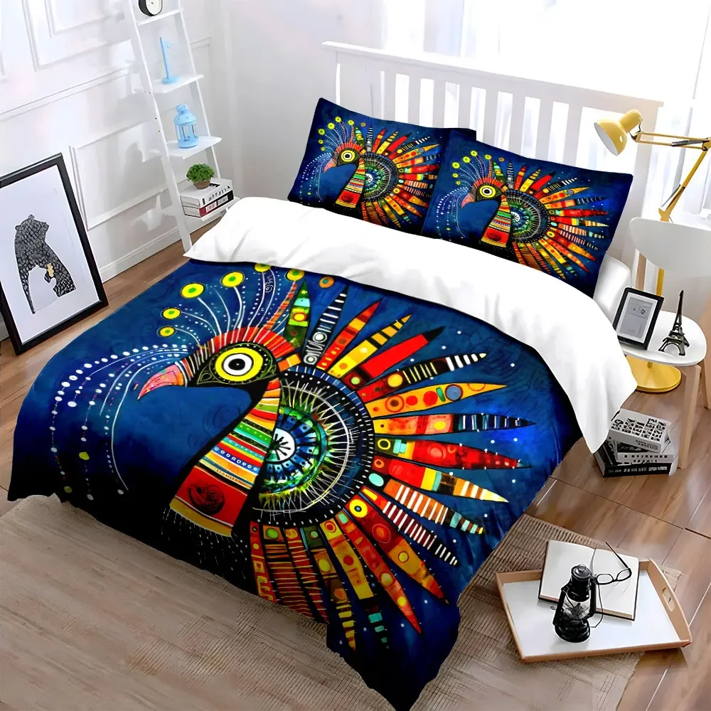 Colorful Peacock Artwork Set Soft Comfortable Duvet Cover Bedding Set Included 1*Duvet Cover & 2*Pillowcases, gift