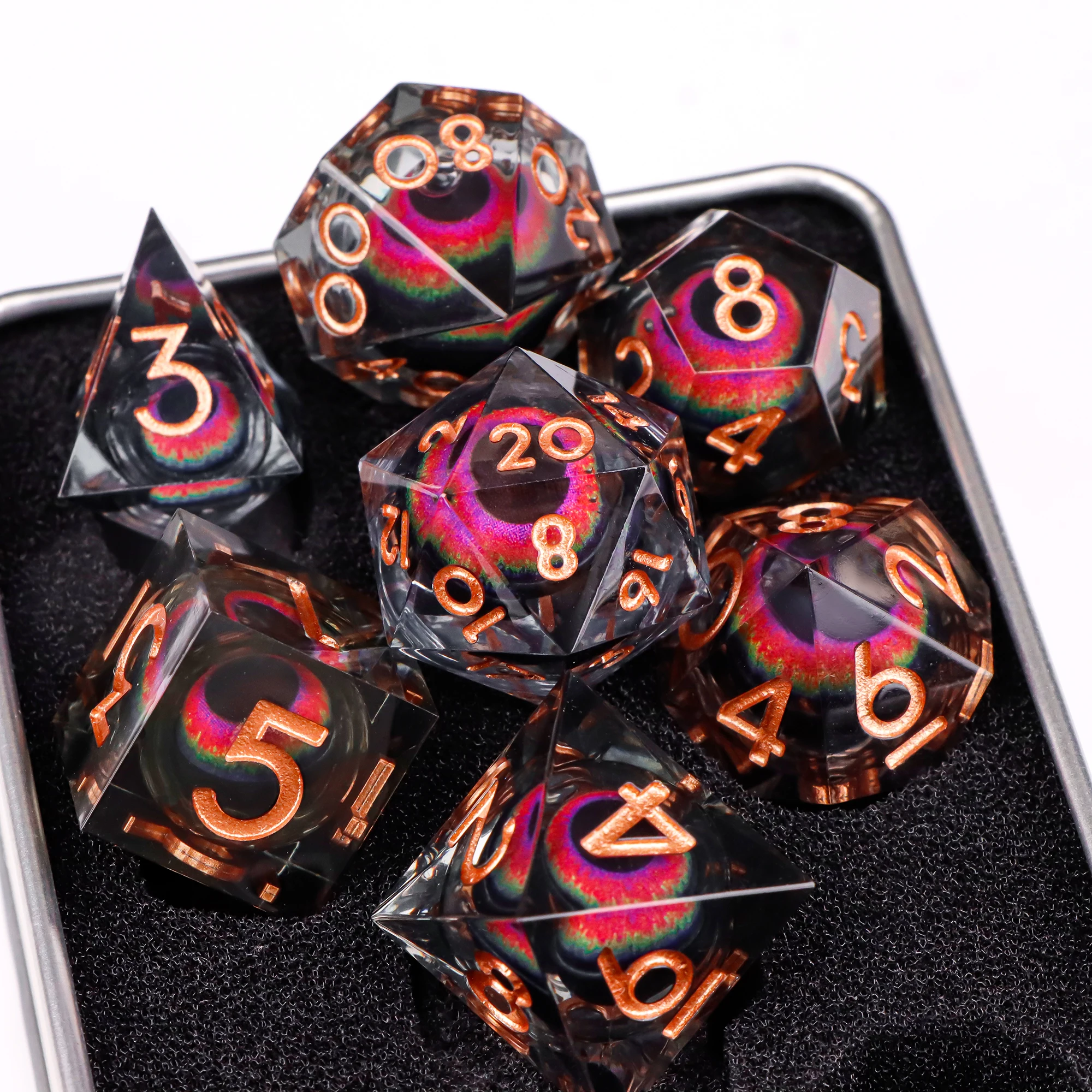 

DnD Набор многогранных кубиков с плавающими глазами для D и D Кости из смолы с острыми краями для ролевых игр Набор кубиков D&D