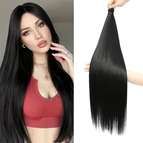 스트레이트 크로셰 뜨개질 머리띠 28인치 스트레이트 포니 헤어 번들 3PCS 300g 합성 브레이드 헤어 블랙 브라운 크로셰 헤어 익스텐션