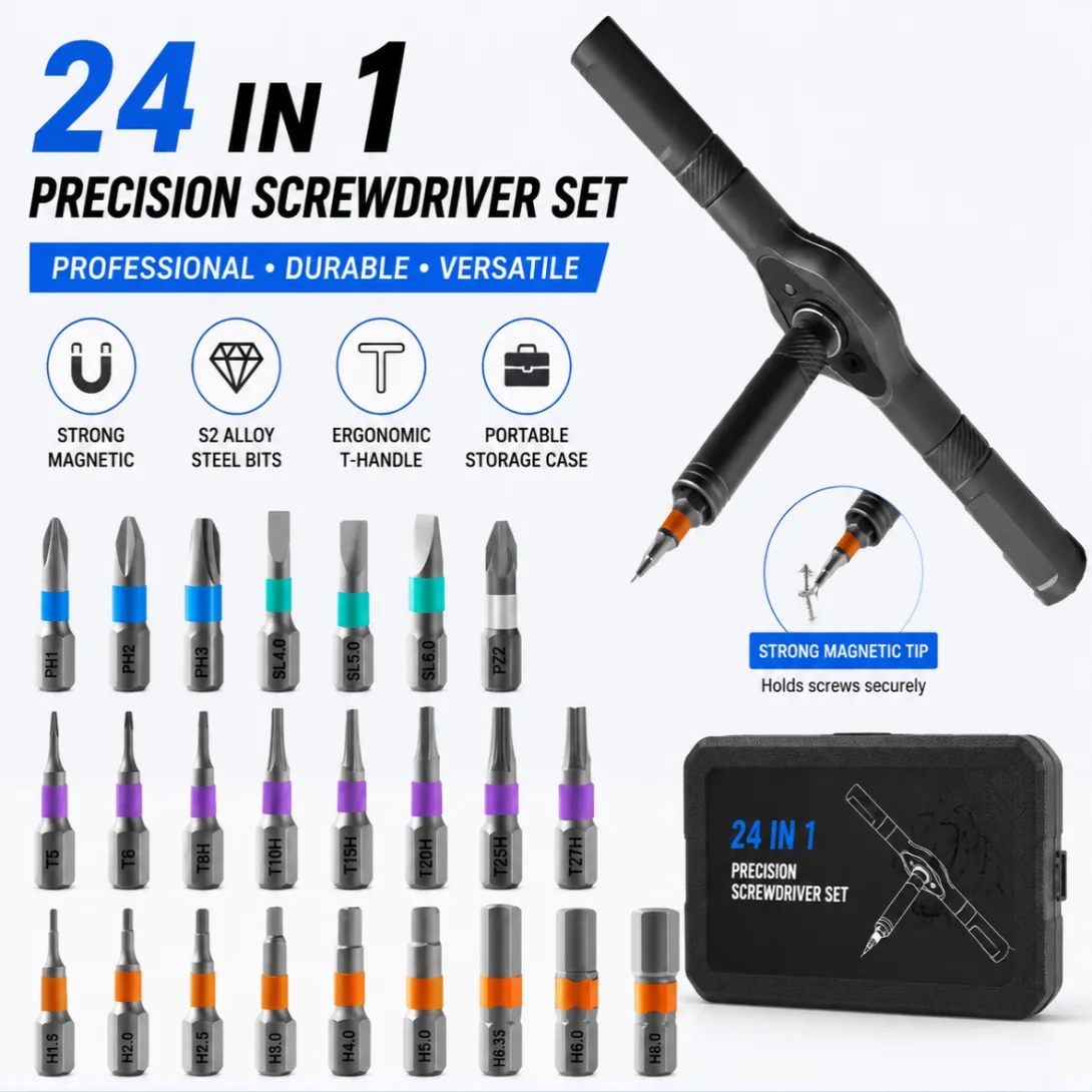 

Ratchet 24 in 1 Screwdriver Set DIY Ratchet Screwdrivers Set Magnetic DIY Precision Tool kit for PC Mobile Watch Bicycle