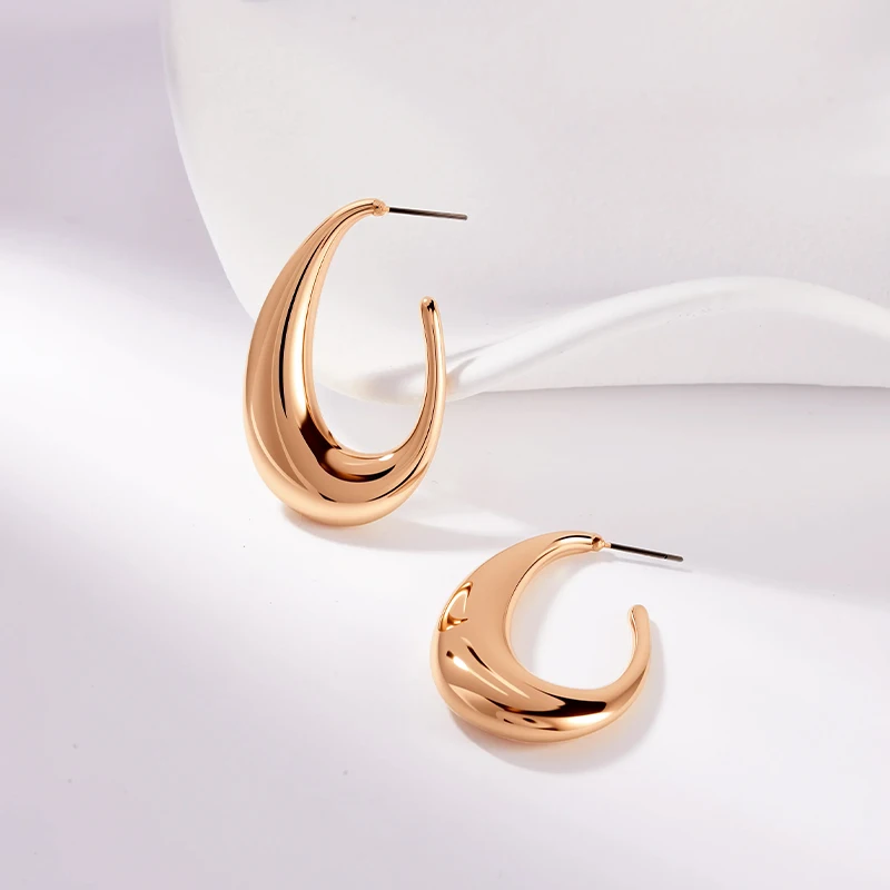 

LESHORE Women's daily commuting Gold Color Oval Hoop Earrings simple and elegant niche style earrings woman