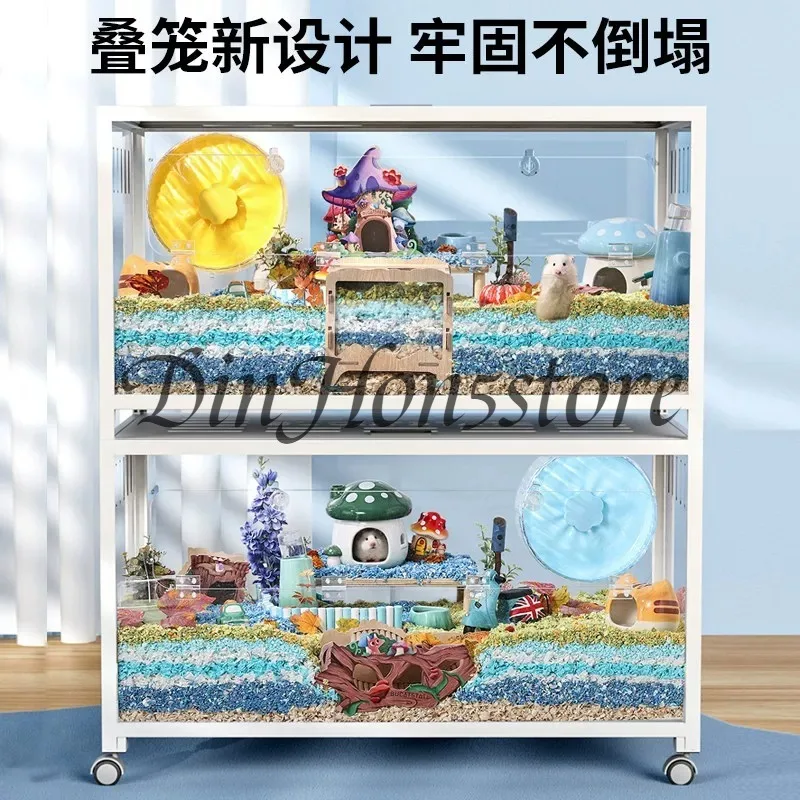 80cm 100cm  Metal Transparent Suitable for Hamster Cage Large Luxury Villa Chew Proof Transparent with Casters