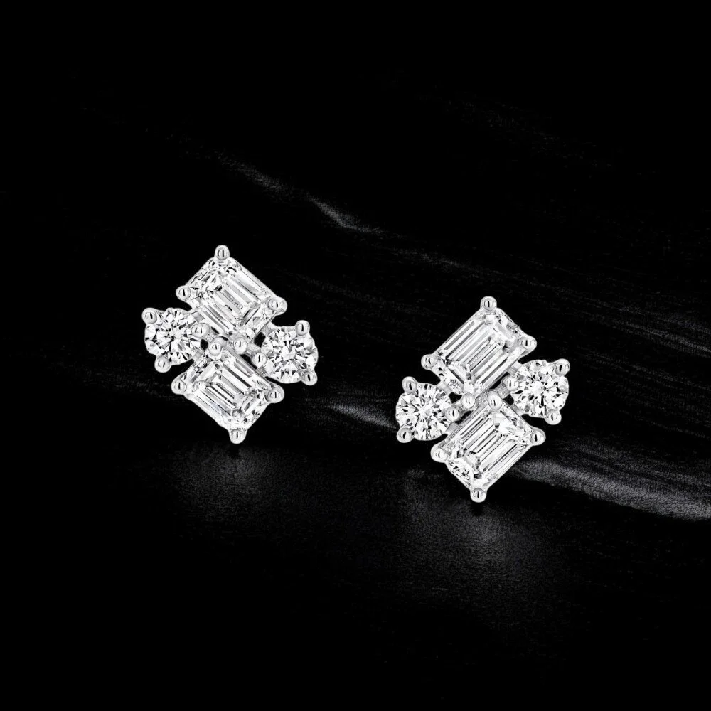 

Emerald Cut & Round Cut Stud Earrings Platinum 950 Diamond Earrings Total 2.8CTW Lab Grown Diamond DEF VS-VVS Clarity NO IGI