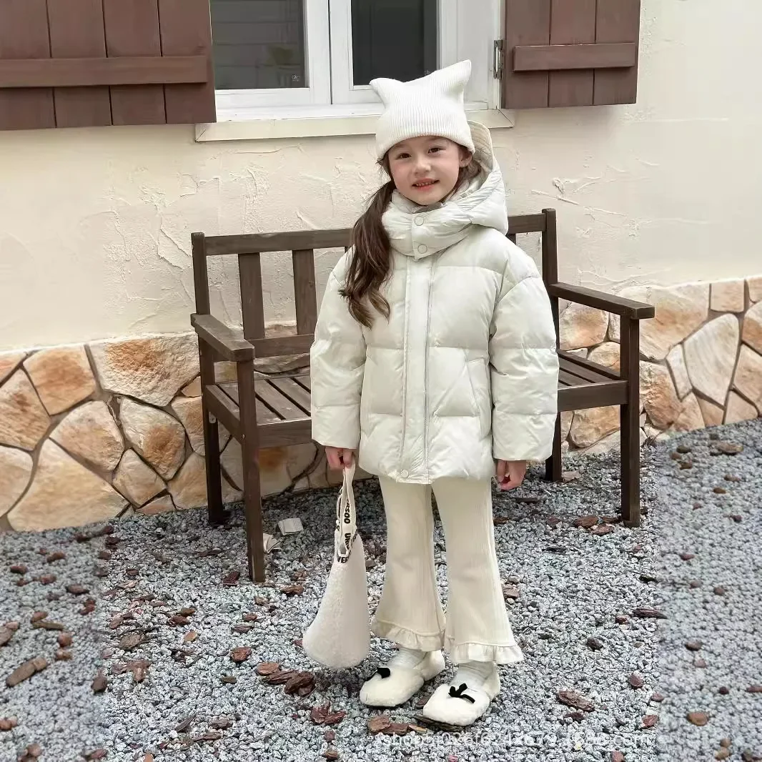 Girls Boys Down Coat Winter Korean Version Thickened Down Jacket Boys and Girls Hooded Bread Coat White Duck Down Clothes