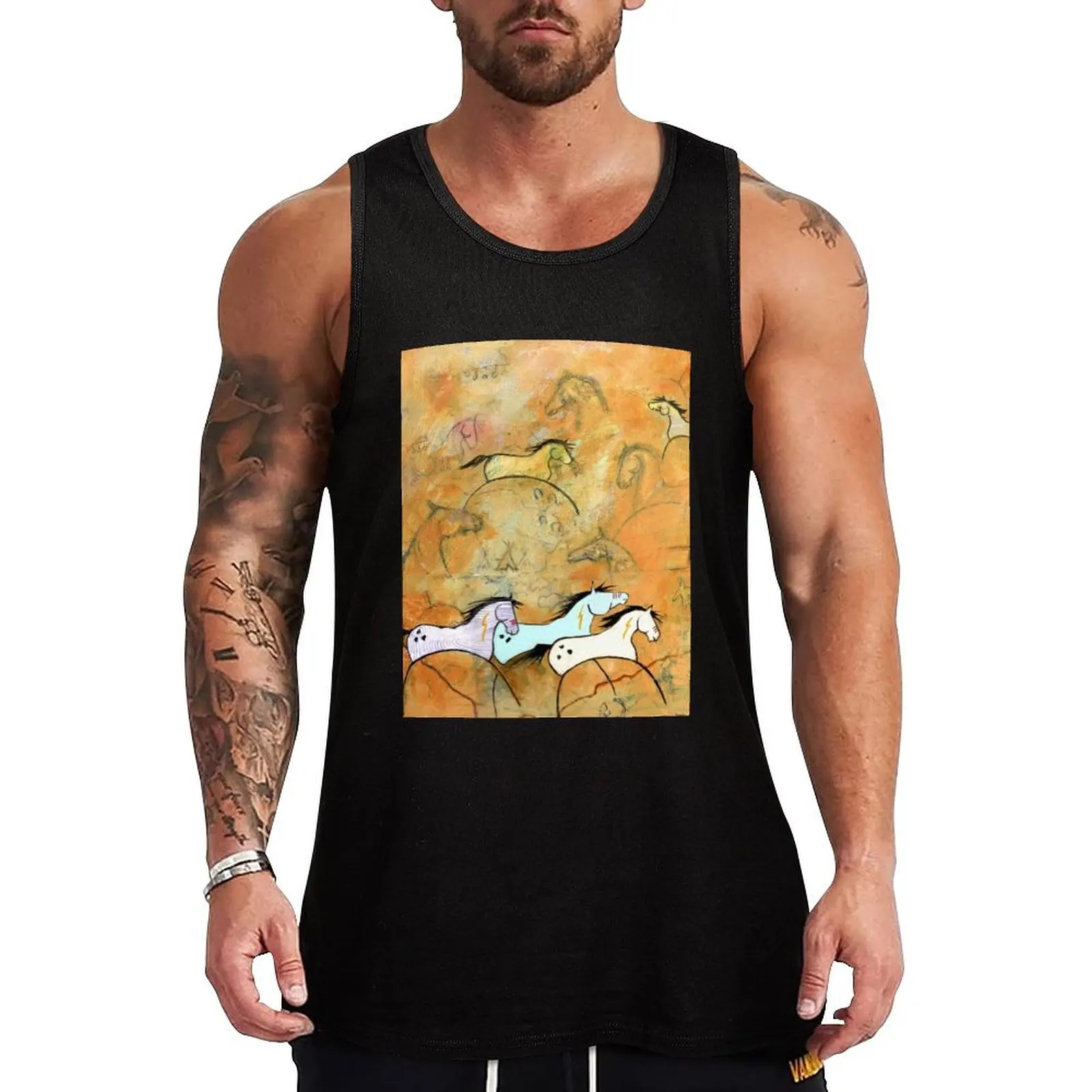 

Horses of the Plains, Southwest art Tank Top Outdoor Casual Tank Top Loose Sleeveless Summer Tee
