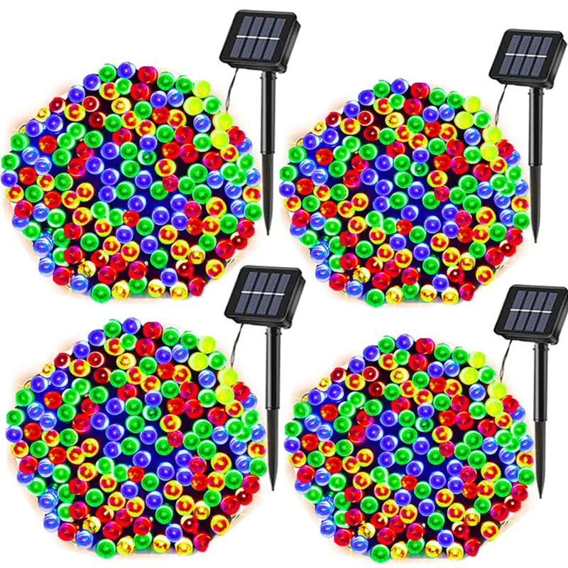 4Pcs LED Solar String Lights Outdoor Fairy Lights Waterproof 8 Mode Lights for Wedding Party Christmas Bedroom Patio Decoration