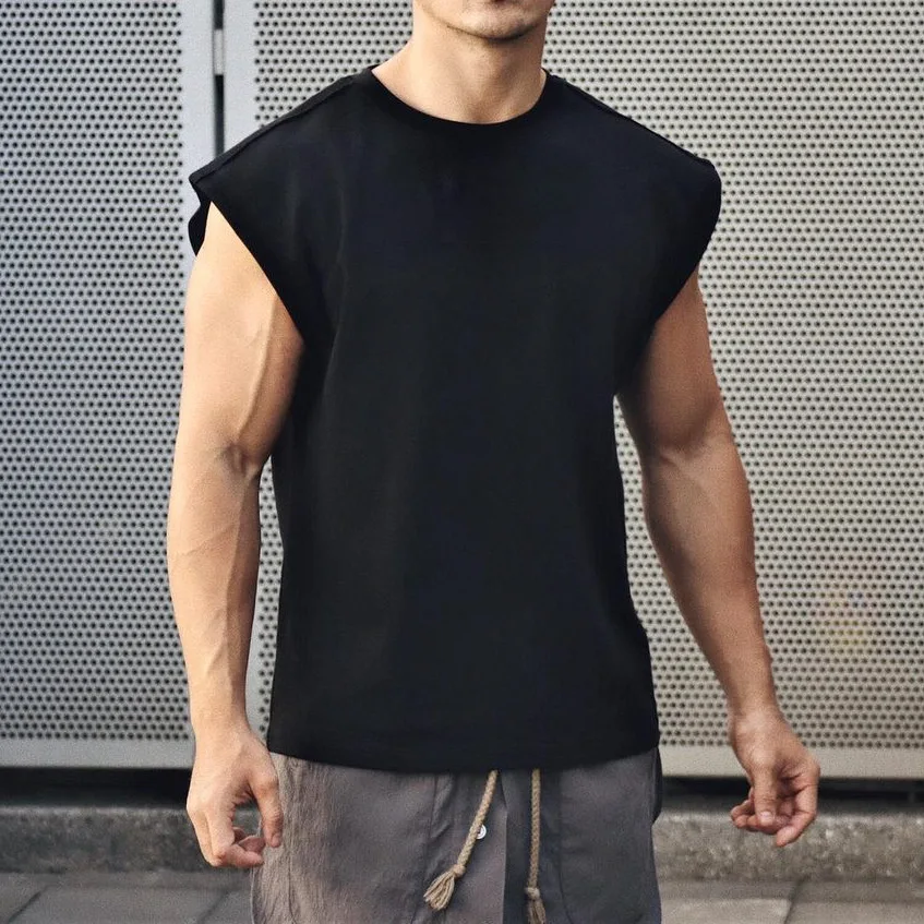 2024 Men sleeveless T-shirt Male Sports Gym Muscle Fitness Blouses Loose Half Sleeve Summer Bodybuilding Tee Tops Men\'s Clothing