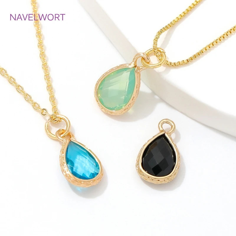 8,5mm*15mm Tropfenförmige Anhänger für Schmuck, 18K vergoldetes Messing, Kristallglas-Charms, Anhänger, DIY-Ohrringherstellungszubehör