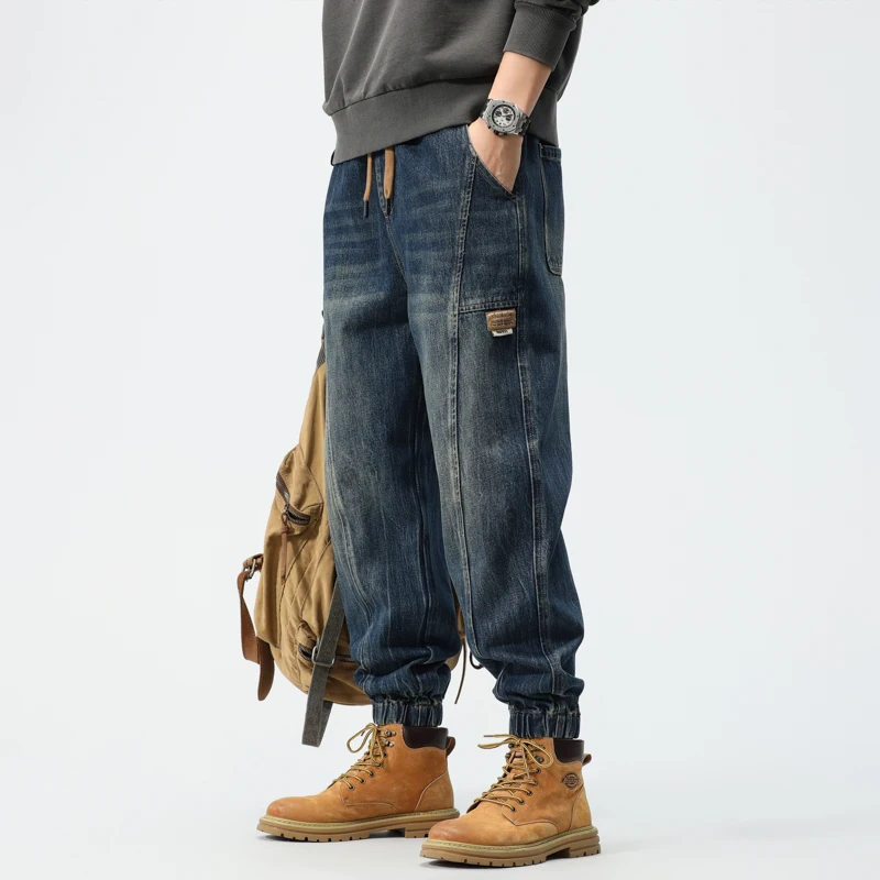 

2025 Fall New Arrival American Vintage Workwear Denim Jeans Relaxed Fit High-Street Style Durable Washed Tapered Jogger Pants