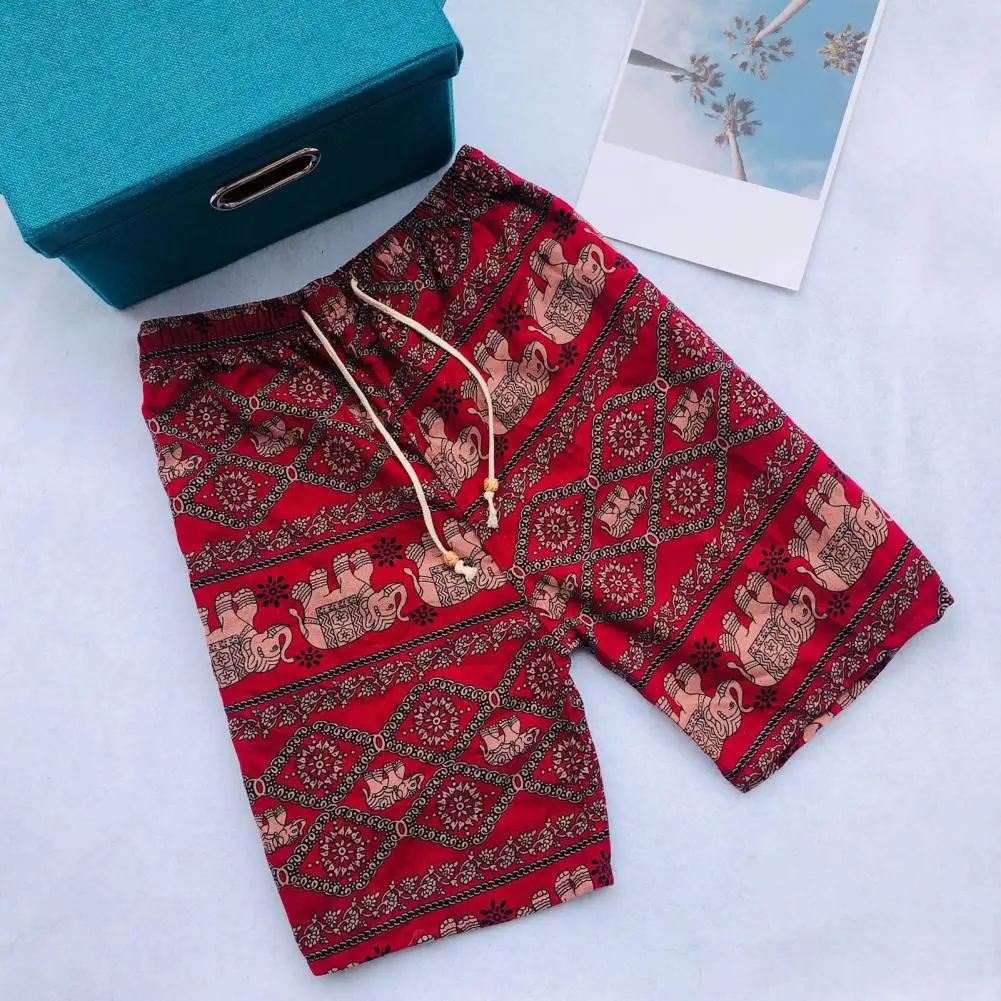 Beach Shorts for Women Men Summer Boho Festival Elephant Pattern Short Pants Baggy Bohemian Travel Clothes
