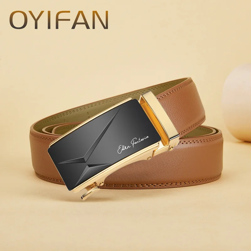 Oyifan Lederen Riem Voor Heren, Oranje Echt Lederen Riem, Mode Designer Jeans Riem Automatische Gesp Riem