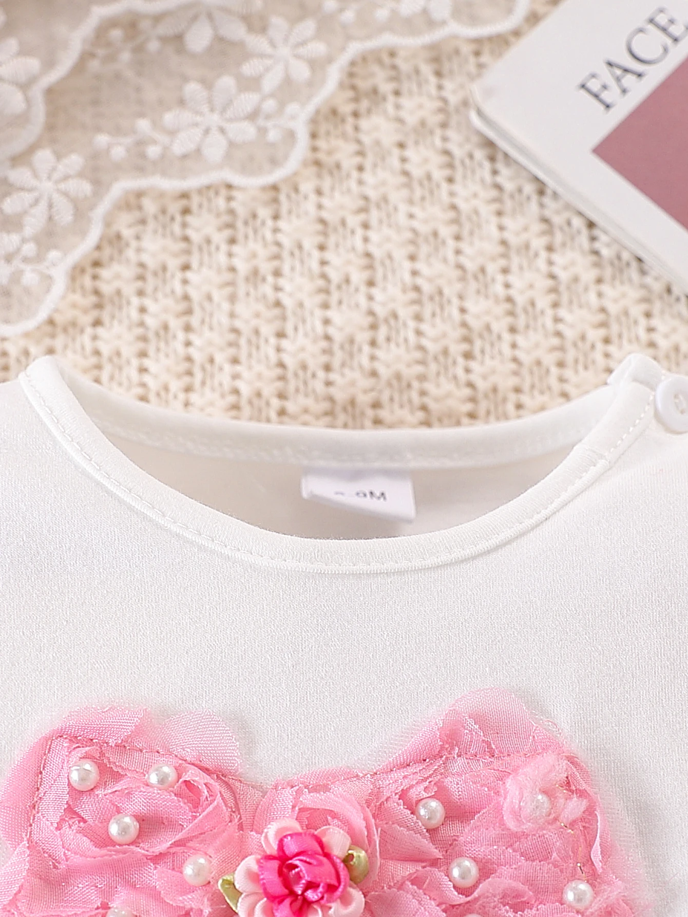 3pcs Spring Autumn Baby Girls Lace Denim Outfit Set, Pearl Lace Jacket + Bow Mesh Top + Bow Skinny Jeans, Sweet Princess Style,