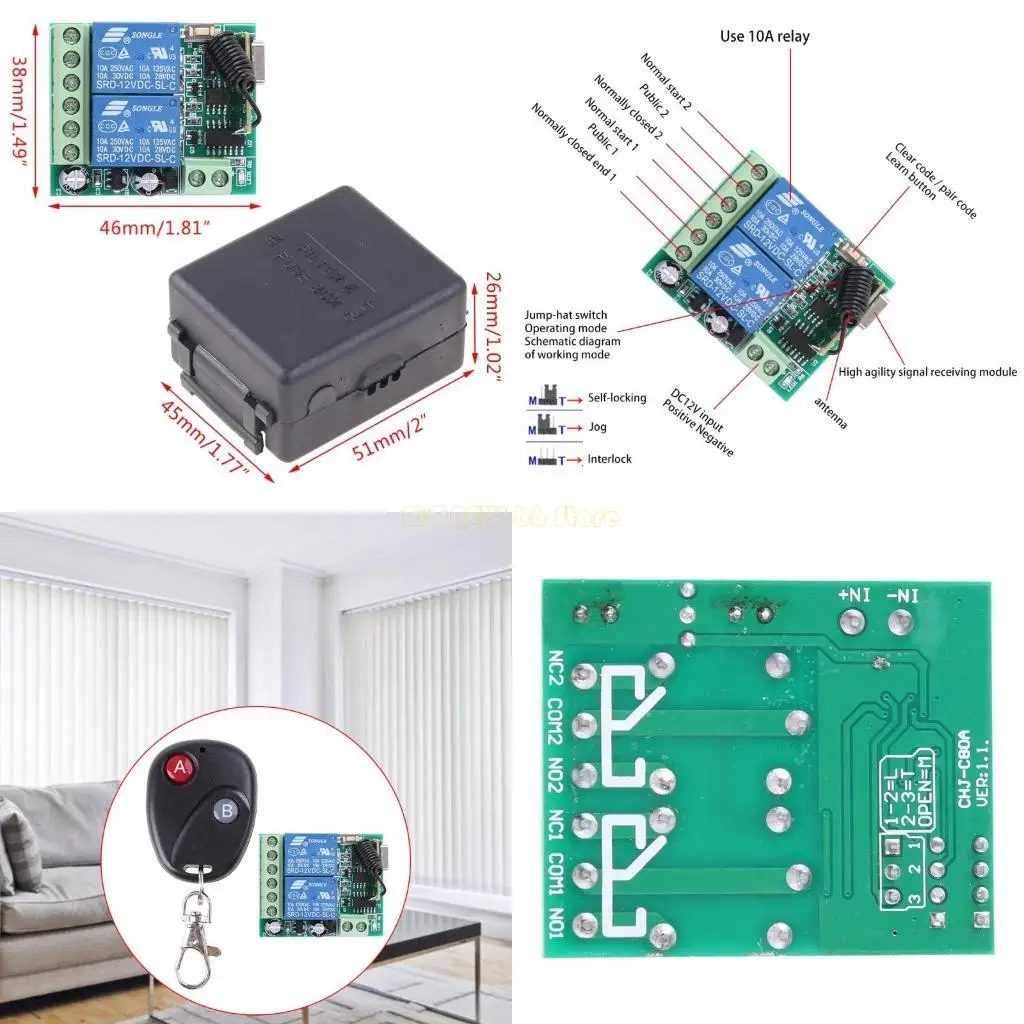 F62C 2CH RESEIVER REMOTE CONTROL اللاسلكي مفتاح التحكم عن بُعد 433 ميجا هرتز لـ 1