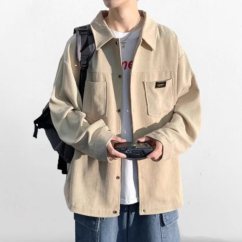 ربيع الخريف موضة جديدة للرجال بلون عادية عصرية فضفاضة بسيطة الأساسية بدوره إلى أسفل طوق كم طويل سروال قصير جاكيتات الذكور