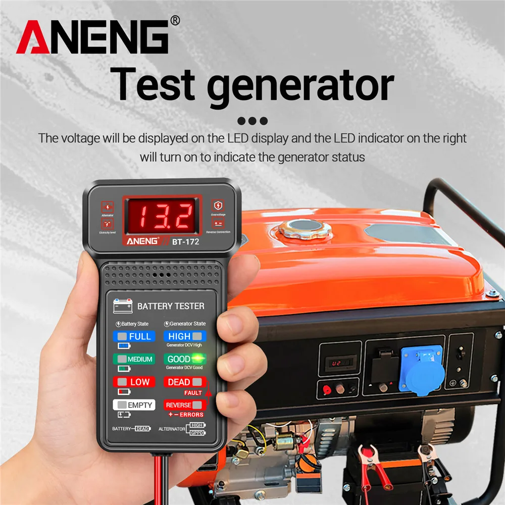 Car Battery Tester ANENG BT-172 12V Status Indicator Charge System Analyzer Voltage Meter Digital Display Alligator Clips Tool image 5
