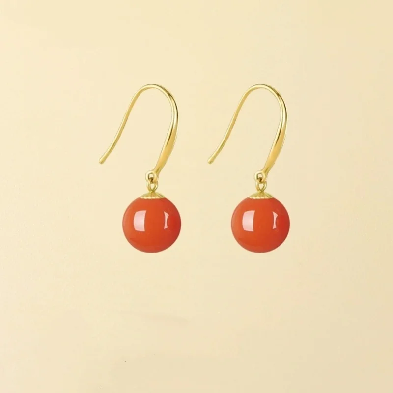 

Real 18K Gold earrings Fine Jewelry New Natural red agate for Women Au750 Design Simple Fashion Fine Jewelry Gift